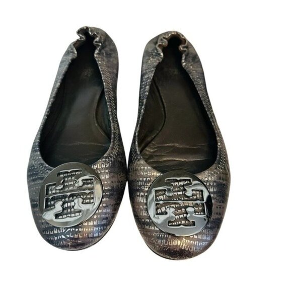 Tory Burch Slip-On Leather Snakeskin Print Reva Ballet Flats Womens Gray Sz 9.5 - Picture 1 of 10